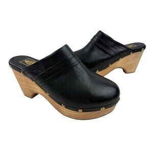 Vitg Y2KAldo Clog Womens 8 Black Leather Wedge Boho Hippie Penny Lane Festival